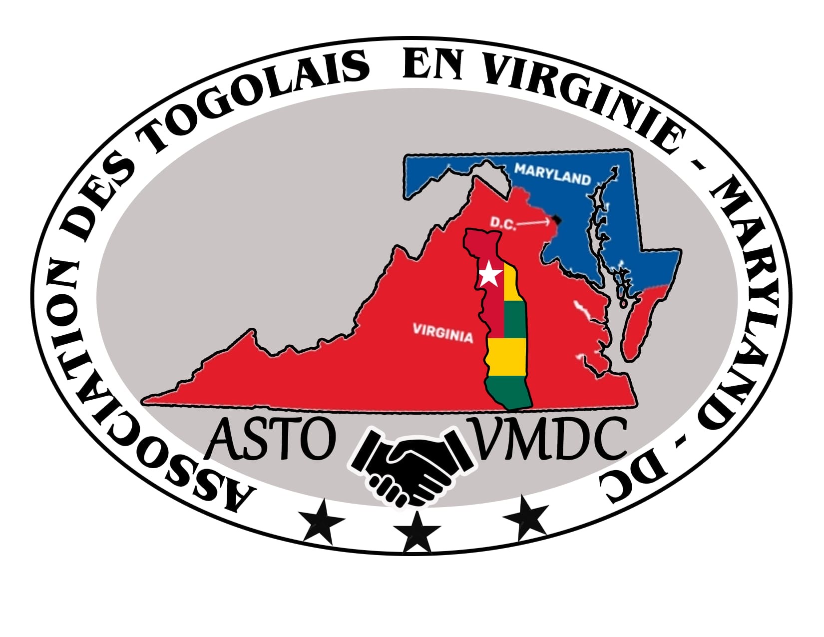 ASTO-VMDC official emblem featuring the map of Virginia, Maryland, D.C. and Togo